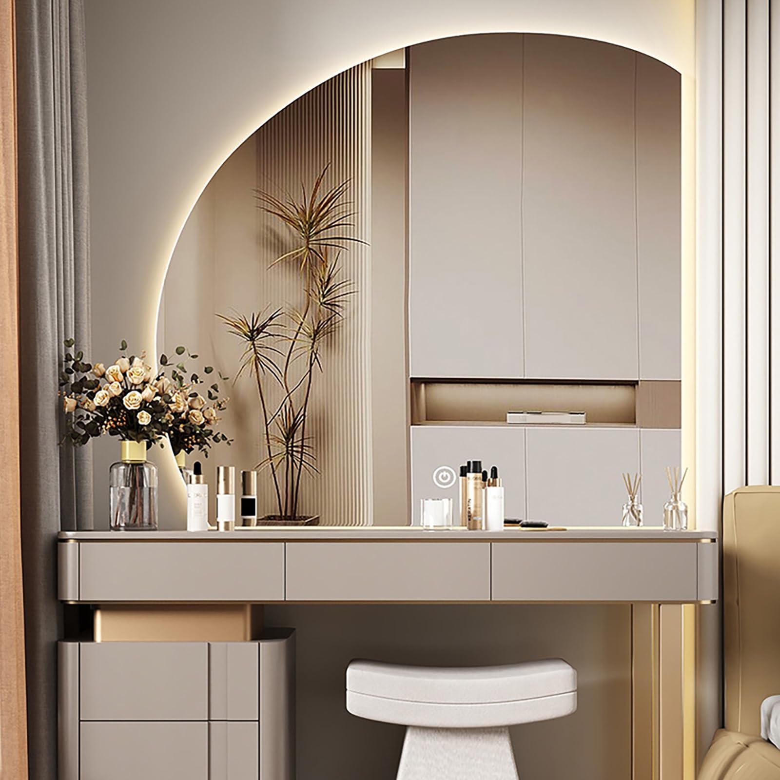 Miroir de salle de bain LED asymétrique coupe droite pour corriger le manque de lumière