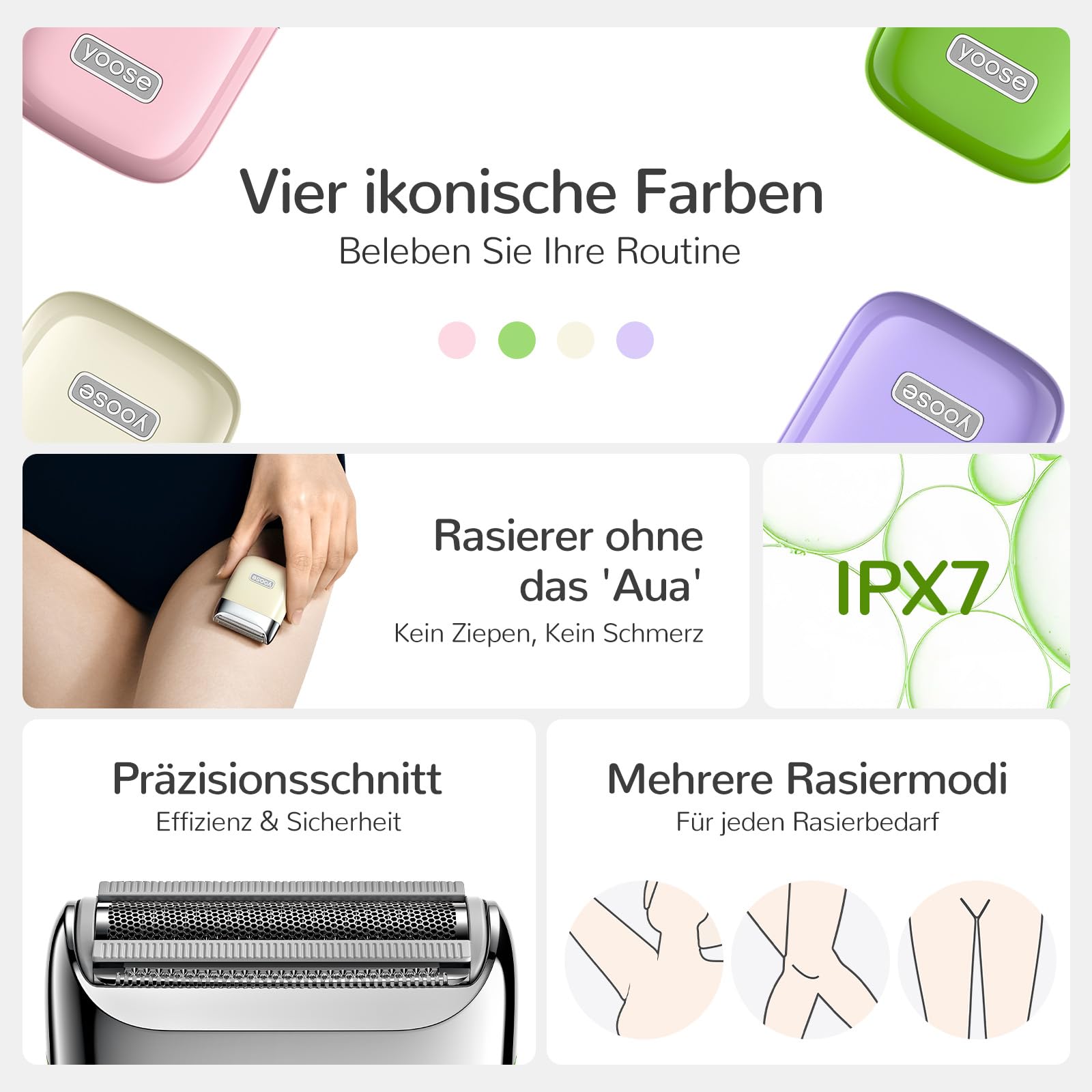 Yoose Mini Elektrischer Rasierer Damen, Intimrasierer IPX7 Wasserdicht Wiederaufladbar USB C, Beige