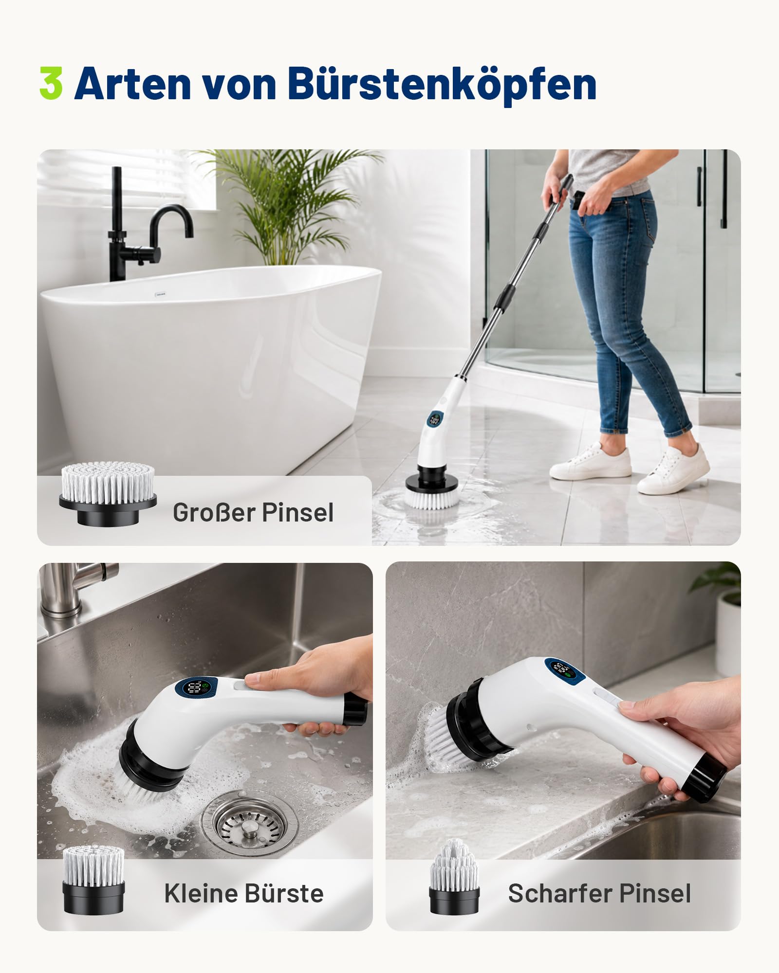 KAUGIC Cepillo de Limpieza eléctrico para baño, inalámbrico, 7 Cabezales