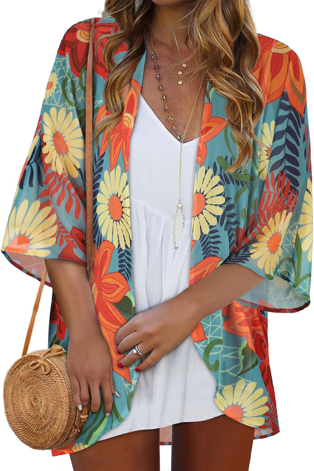 Women Kimono Cardigans Casual Summer Tops Cover up Open Front Floral Print Resort Wear 2026