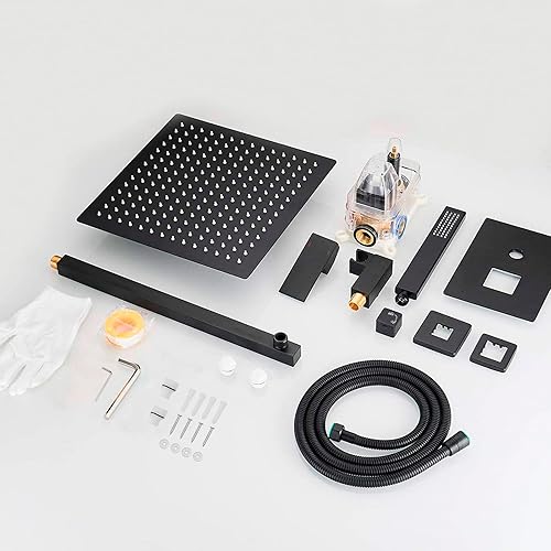 Miniatura 7 de Homevacious Sistema de ducha de lluvia de 12 pulgadas, color negro mate, mezclador de lujo, juego combinado de ducha montado en la pared, grifo de