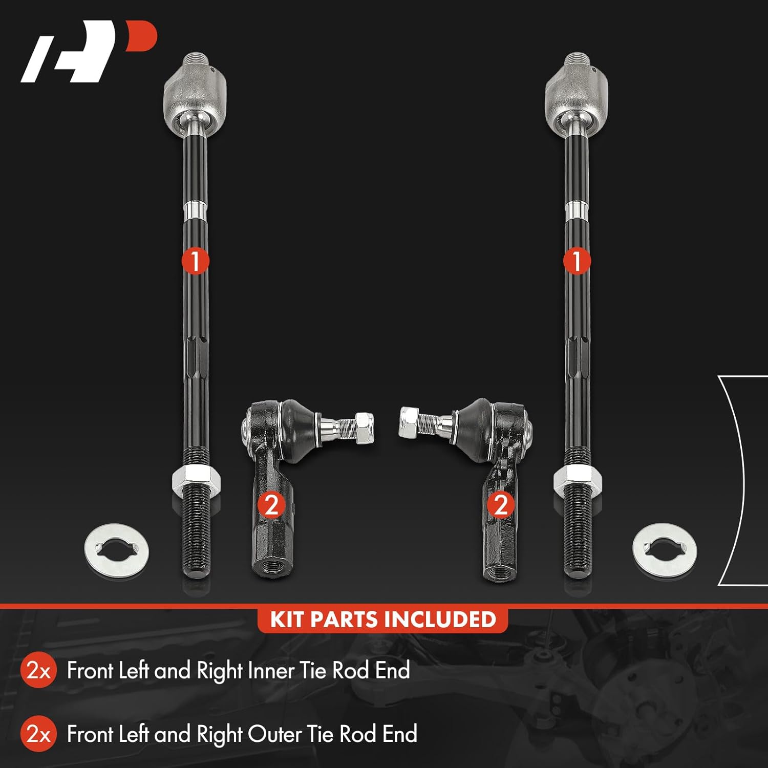 A-Premium Set of 4, Front Inner & Outer Tie Rod End Kit, Compatible with Volkswagen Jetta 1999-2005, Golf 1999-2006, Golf City 2007-2010, Beetle 1998-2010