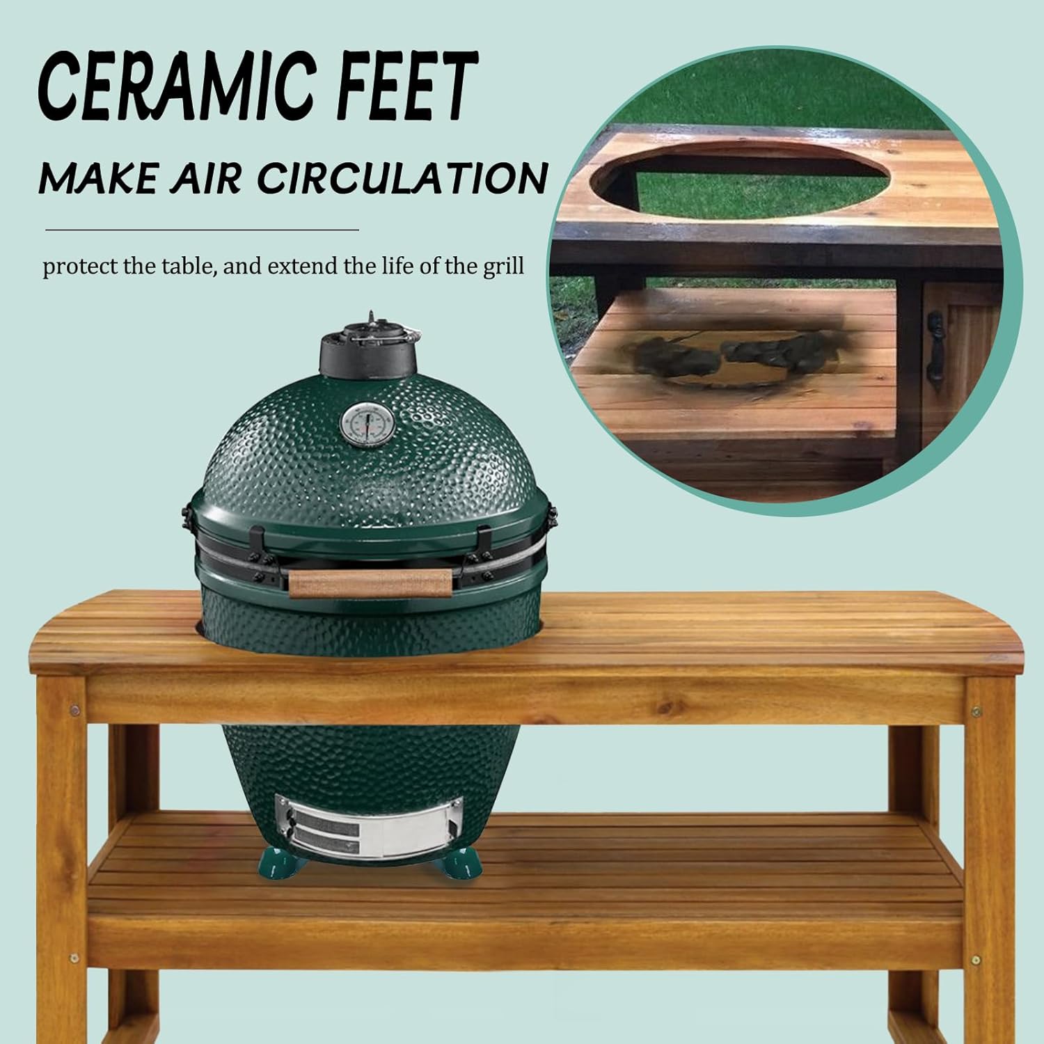 KAMaster Ceramic Grill Feet Shoes Set of 4 Accessories Parts Raise the Primo,Big Green Egg,KamadoJoe Charcoal Grill Used For BBQ Grill Table Outdoor and Garden