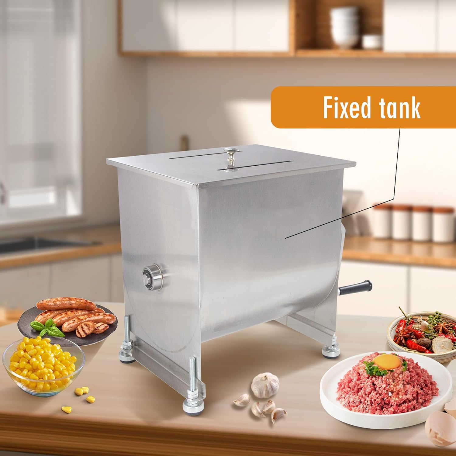 Clivia Commercial Stainless Steel Manual Meat Mixers with lid,80Lb/40L Tank,(Mixing Maximum 15-Pound for Meat),Sausage Mixer Machine Meat Processing Equipment
