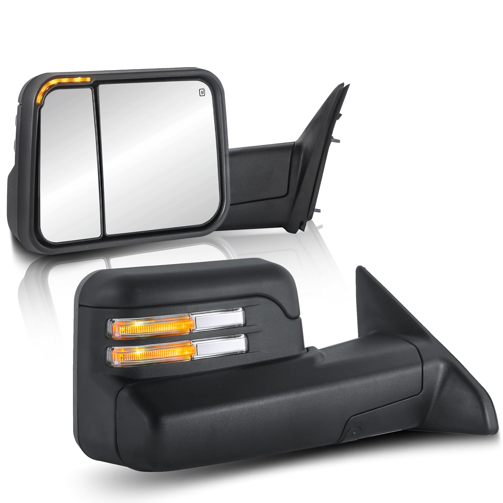 Pair Power Heated Towing Mirrors Compatible for 2002-2008 Dodge 1500, 2003-2009 Ram 2500 3500 w/Led Flashing Turn Signal Side Tow Mirror Extendable Flip Fold (Black)
