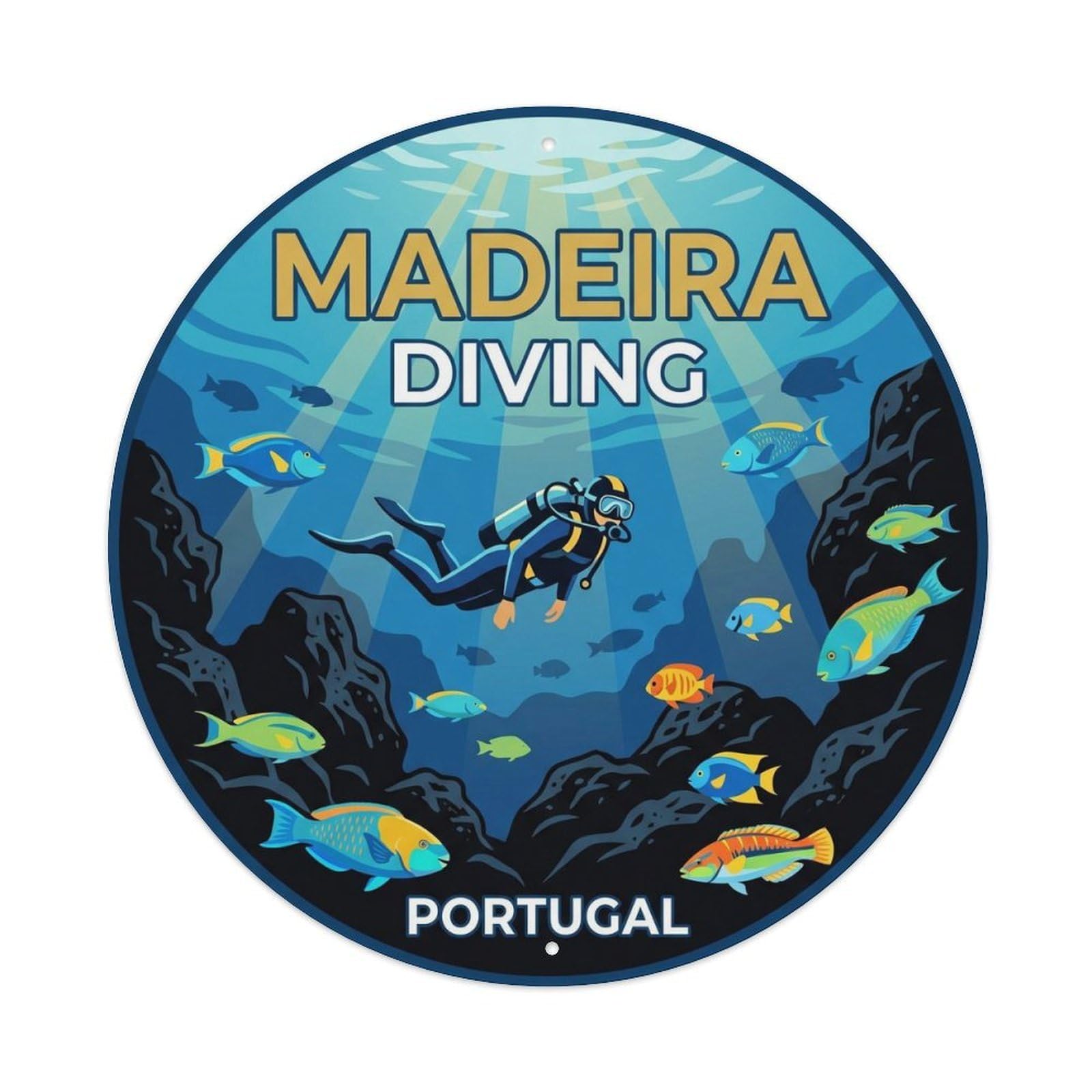 Olyhtr 8X8inch Classic Style Madeira Scuba Diving Adventure Portugal Travel Metal Tin Sign