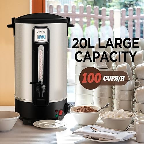 Miniatura 8 de Urna de café grande, cafetera de 100 tazas con control de temperatura y pantalla, dispensador de agua caliente de acero inoxidable de alta calidad