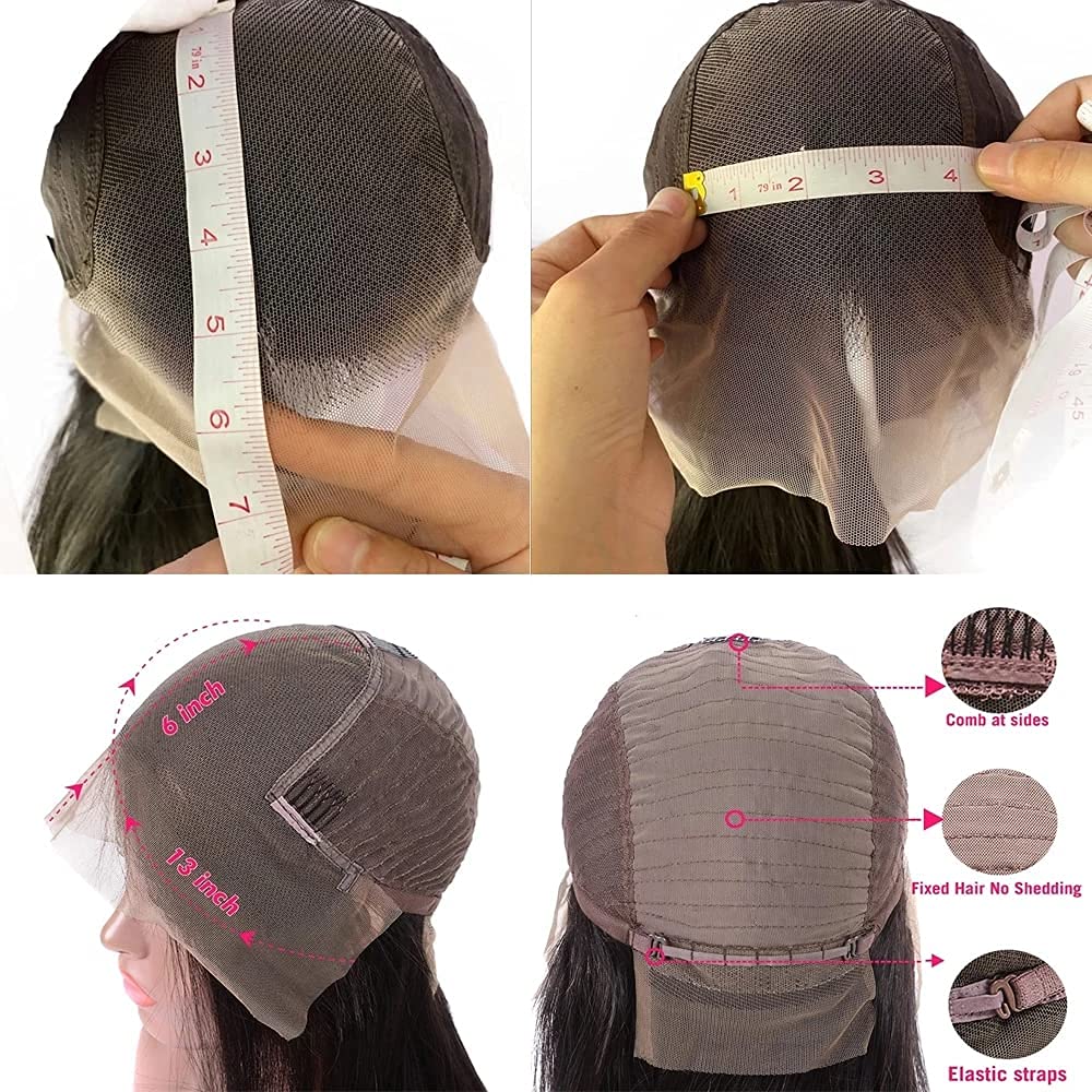 Glueless Kinky Straight 13x6 Lace Front Human Hair Wigs For Black Women Yaki Human Hair 26 Inch Brazilian Frontal Pre Plucked (16inch)