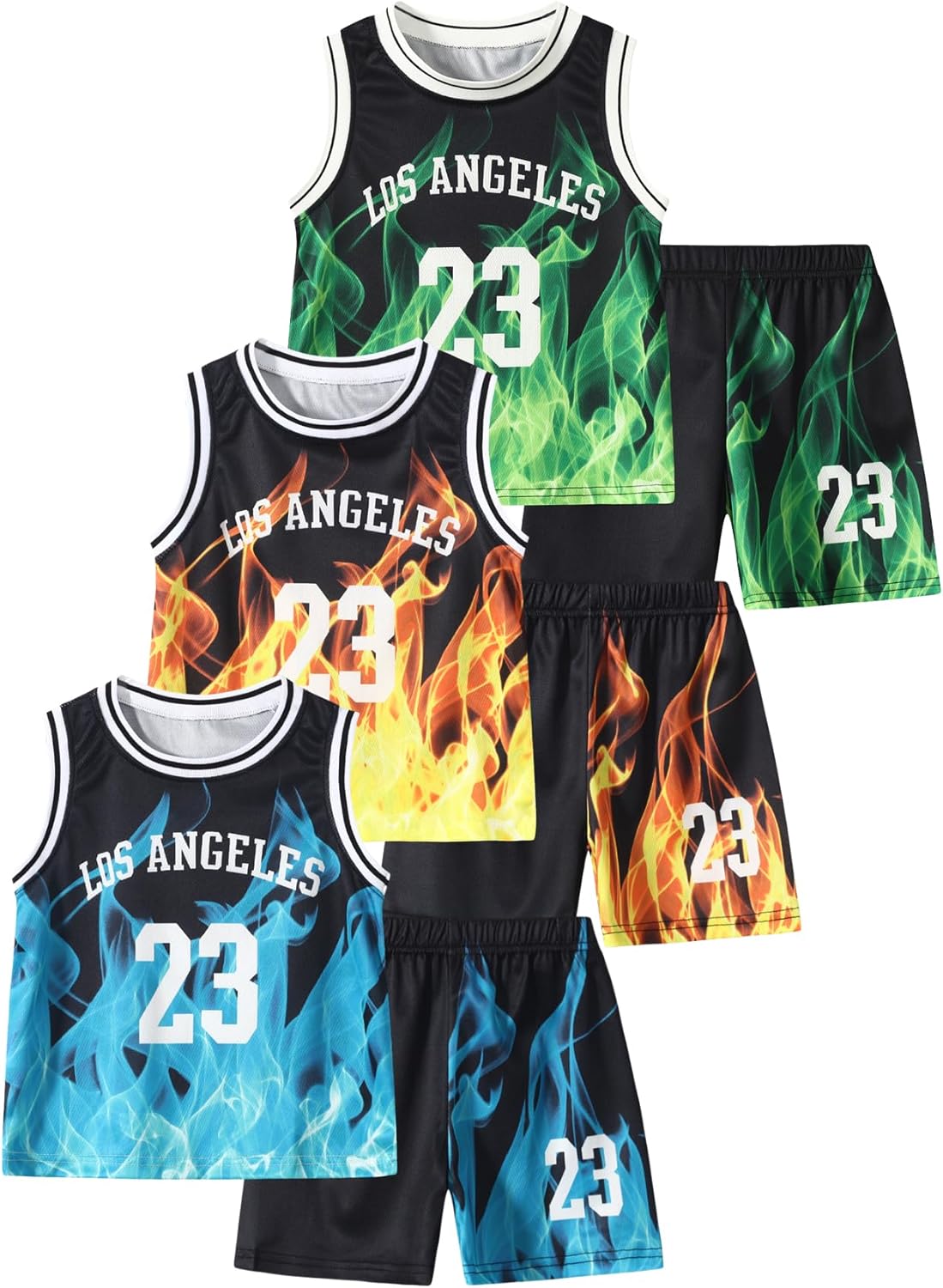 2 or 6 Piece Kids Boys Basketball Jersey Set Youth Letters Printed Lightweight Basketball Tank Top and Track Shorts