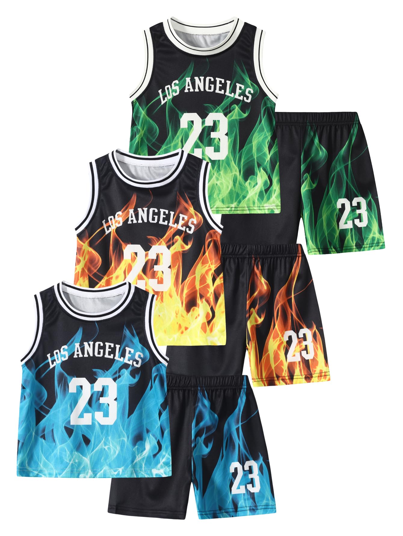 2 or 6 Piece Kids Boys Basketball Jersey Set Youth Letters Printed Lightweight Basketball Tank Top and Track Shorts