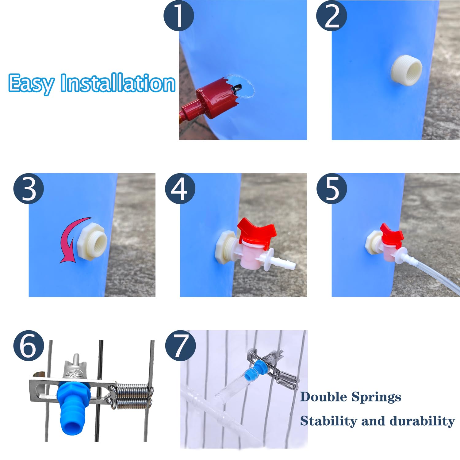 Automatic Rabbit Watering System Kit Include 15 Nipple Drinker Feeders, 20ft Hose, Watering System Bucket Connector, Hole Opener, 6 Spring Latches for Rabbit Cage Doors