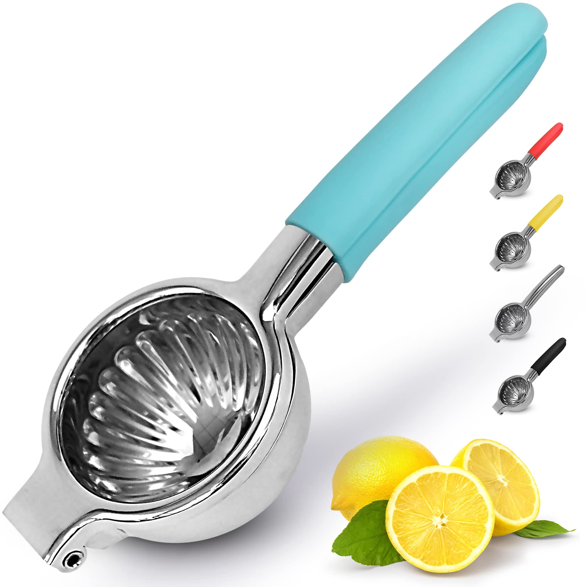 Zulay Lemon Squeezer Stainless Steel with Premium Heavy Duty Solid Metal Squeezer Bowl and Food Grade Silicone Handles - Large Manual Citrus Press Juicer and Lime Squeezer Stainless Steel (Blue)