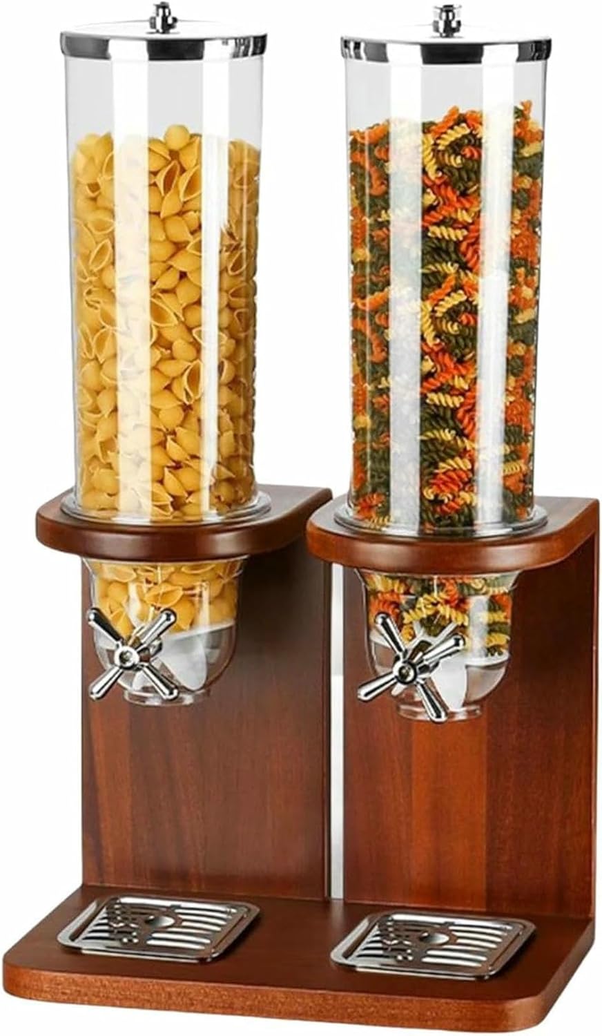 Cereal Dispenser Countertop Dry Food Container w/PC Bucket and Wooden Base Single/Double/Triple Head