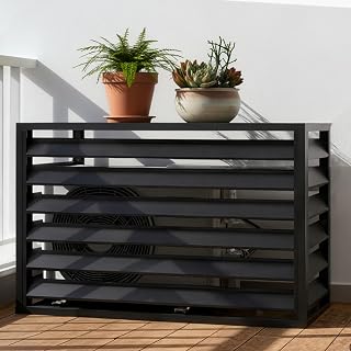 Air Conditioner Fence for Outdoor, 39.37 * 19.69 * 27.56in Freestanding Aluminum Alloy AC Privacy Fence Screen 4 Panels, Decorative Air Conditioner Privacy Slatted Fencing for Outside