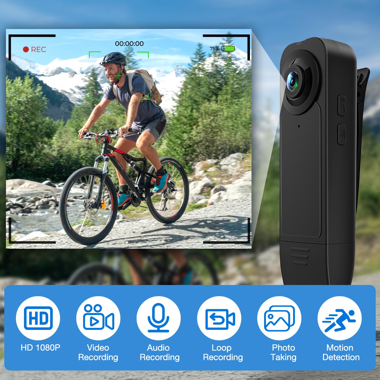 Minicámara corporal con grabación de audio y vídeo con tarjeta de memoria de 64 GB, 1080P HD, gran angular con clip posterior, detección de movimiento de visión nocturna para grabación diaria/servicio