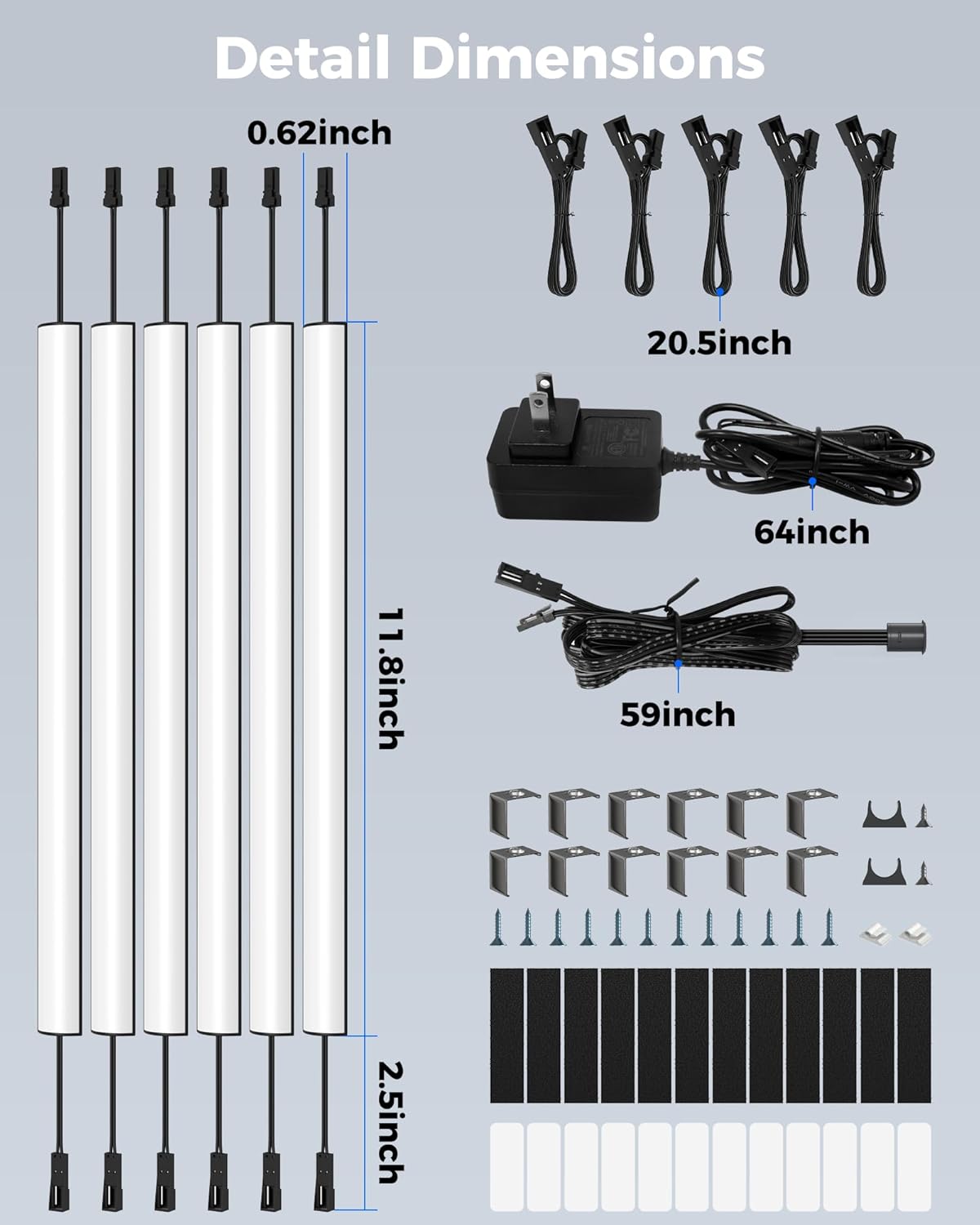 ASOKO Gun Safe Lighting Kit, 6pcs Linkable 12Inch Light Bars,1600LM Motion Activated Under Cabinet Lighting with 24V 1A Power Adapter, 6000K Cool White for Gun Safe Locker Closet Display Case