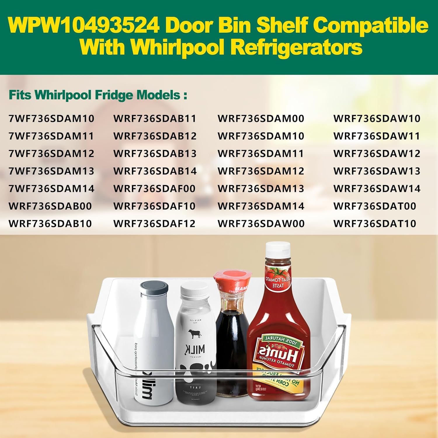 Upgraded WPW10493524 W10493524 Refrigerator Door Bin Replacement Compatible with Whirlpool Refrigerator Door Shelf Parts Door Bin Bucket WRF736SDAM13 WRF736SDAM14 WRF736SDAM11 Door Shelf Shelves