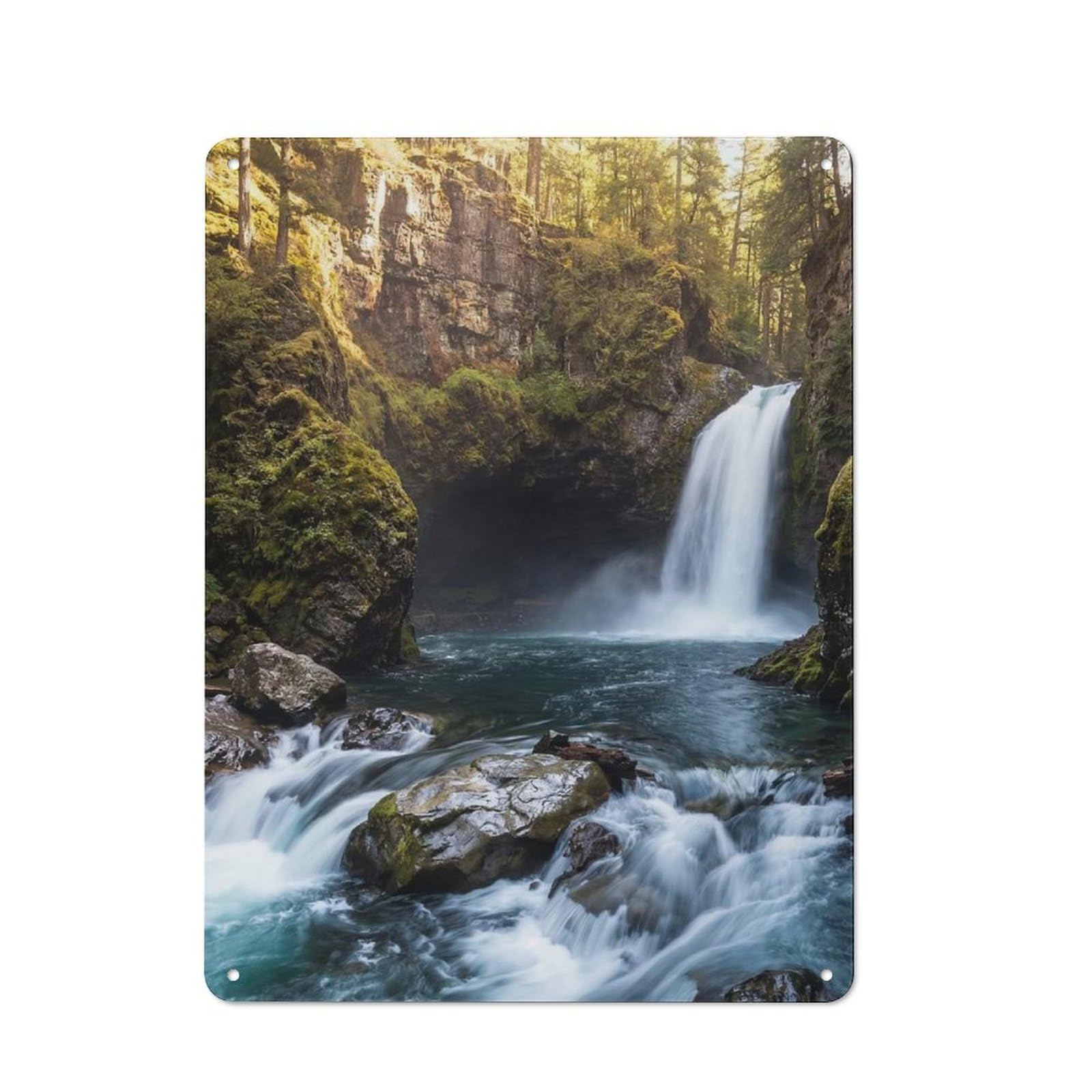 Tin Wall Plaque 40x30cm with Waterfall in A Lush Forest for Kitchen Or Home Bar, Suited to Metal Sign Collectors