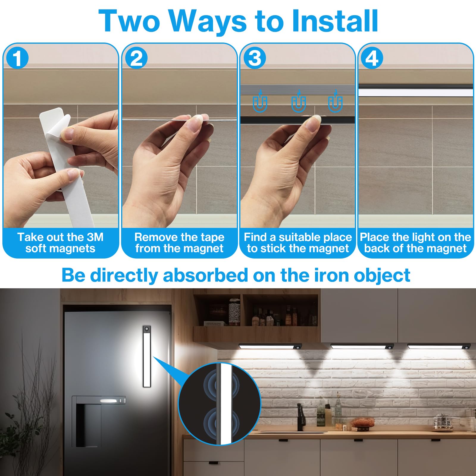 Snapklik.com : 12 Inch 2 Pack Motion Sensor Under Cabinet Light Wireless