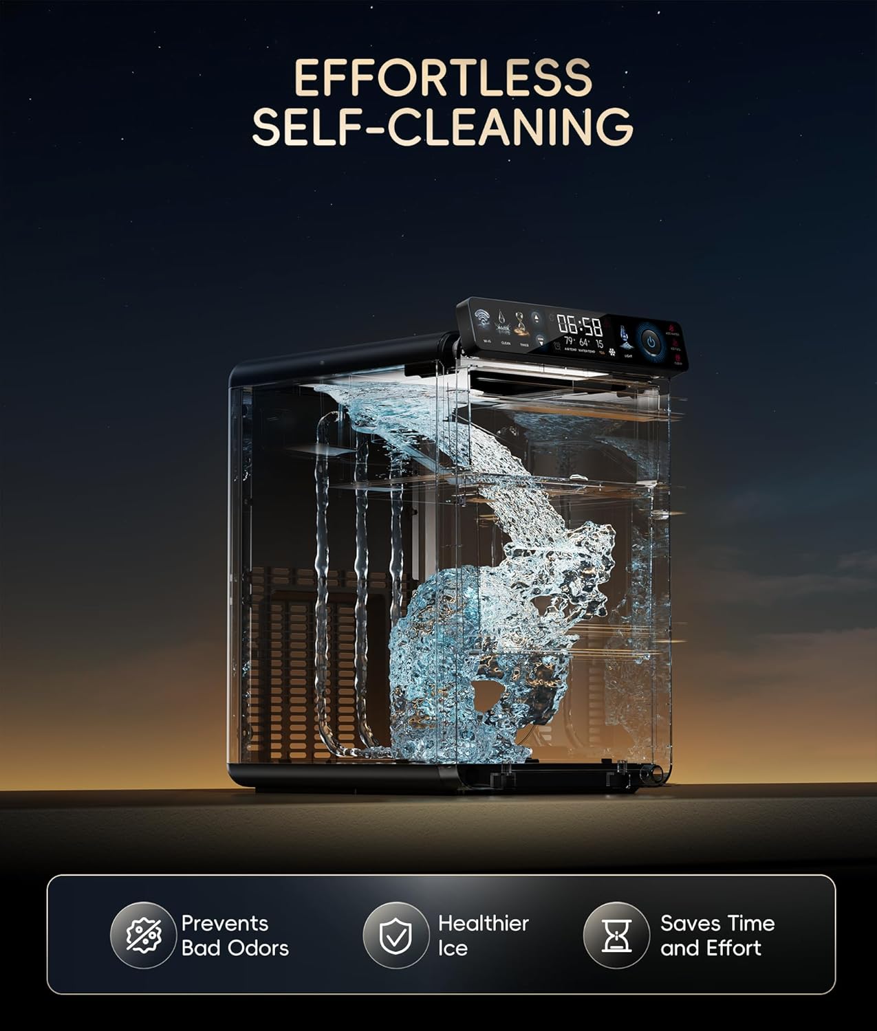 ecozy Nugget Ice Maker Countertop, First Full-Color Smart Panel 44 lbs/24H Ice Machine with APP & Voice Control, Double-Layer Insulation, Pull-Out Water Tank, Soft Pebble Chewable Ice, Self-Cleaning