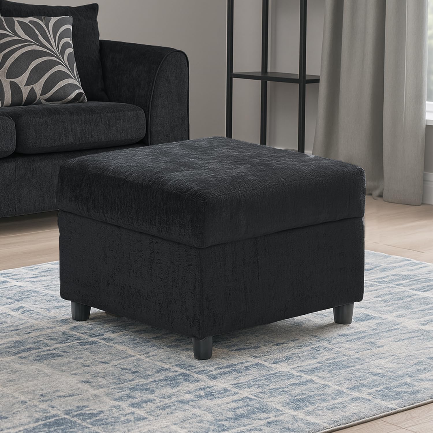 Furnishings For Less UK Zina Chenille Black Footstool Sofa Accessory (Black, Footstool)