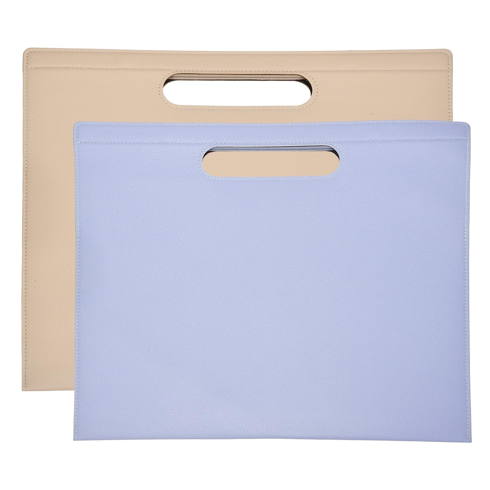 PATIKIL 2Pcs PU Leather A4 File Folder, 13.3x12.6 Waterproof Document Organizer Textured Portfolio Folder Case Portable Briefcase Carrier with Magnetic Closure for Office, Purple, Khaki
