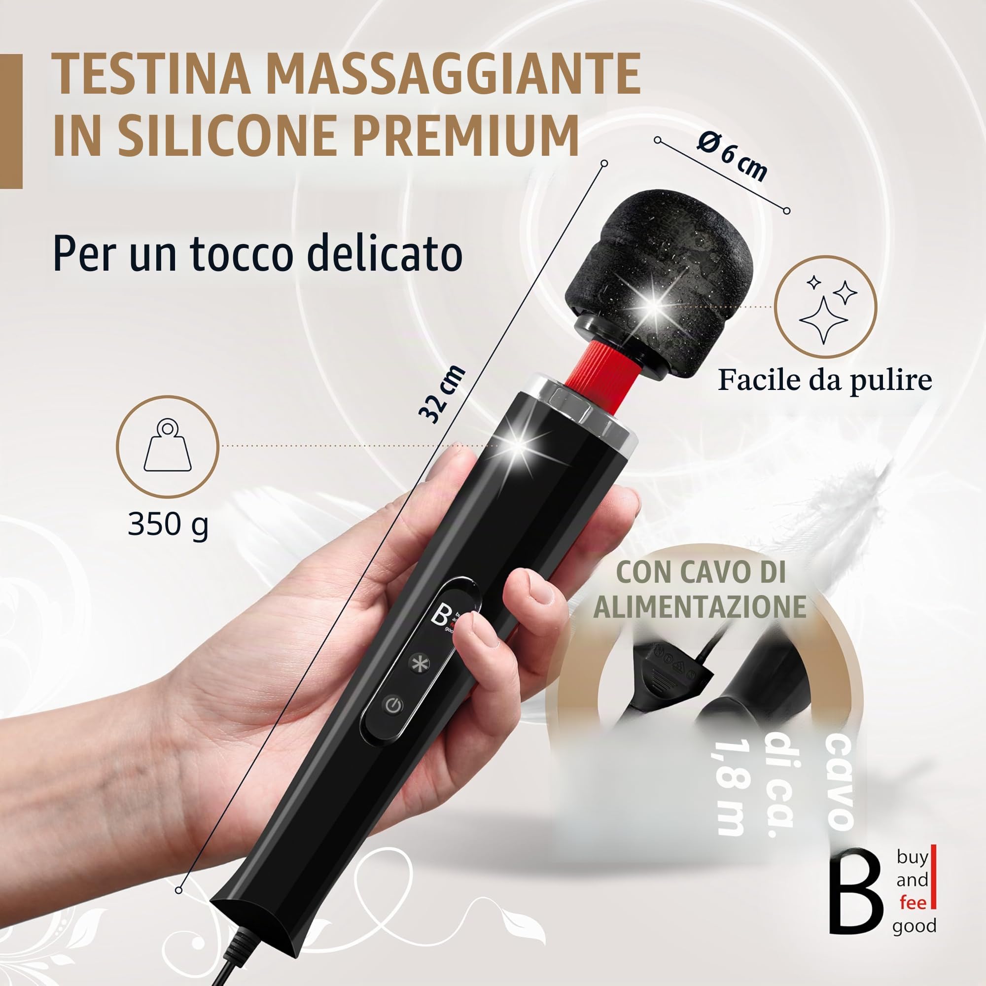 L'ORIGINALE di "BuyAndFeelGood" massaggiatore vibratori a bacchetta magica con 20 Vario/10 Velocità - Vibratore clitorideo per Lei con Stimolazione del Clitoride - Nero