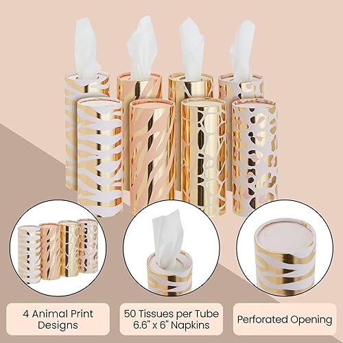 Miniatura 3 de Zodaca Paquete de 8 cajas redondas de pañuelos para portavasos de automóvil, cilindro de repuesto de tamaño de viaje, 4 diseños de estampado animal