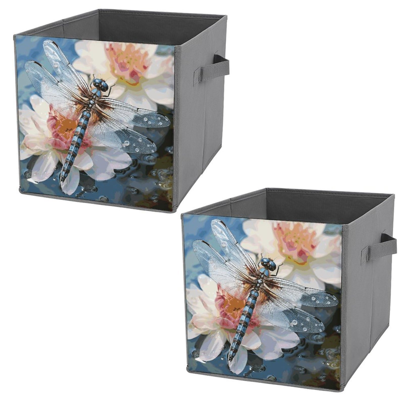 NONHAI Collapsible Storage Bins with Dual Handles Fabric Storage Basket Foldable Cubes Organizer Baskets Dragonfly Flower Storage Boxes for Organizing Clothing Cube Storage Organizer Bins