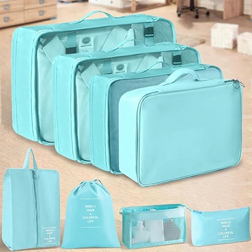 Juego de 8 cubos de equipaje esenciales de viaje para equipaje de mano, organizadores de bolsa, cubos de embalaje para maletas, accesorios de viaje