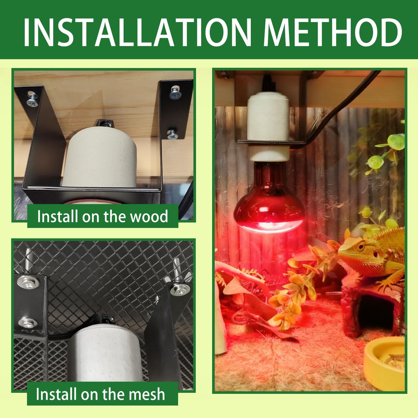 2PCS Reptile Light Fixture,Reptile Terrarium Heat Lamps Holder Bracket with Thermometer,Gecko Ceramic Heating Light Socket,Width-Increased Bearded Dragon Lamp Fixture for Lizard,Turtle,Snake - image 3