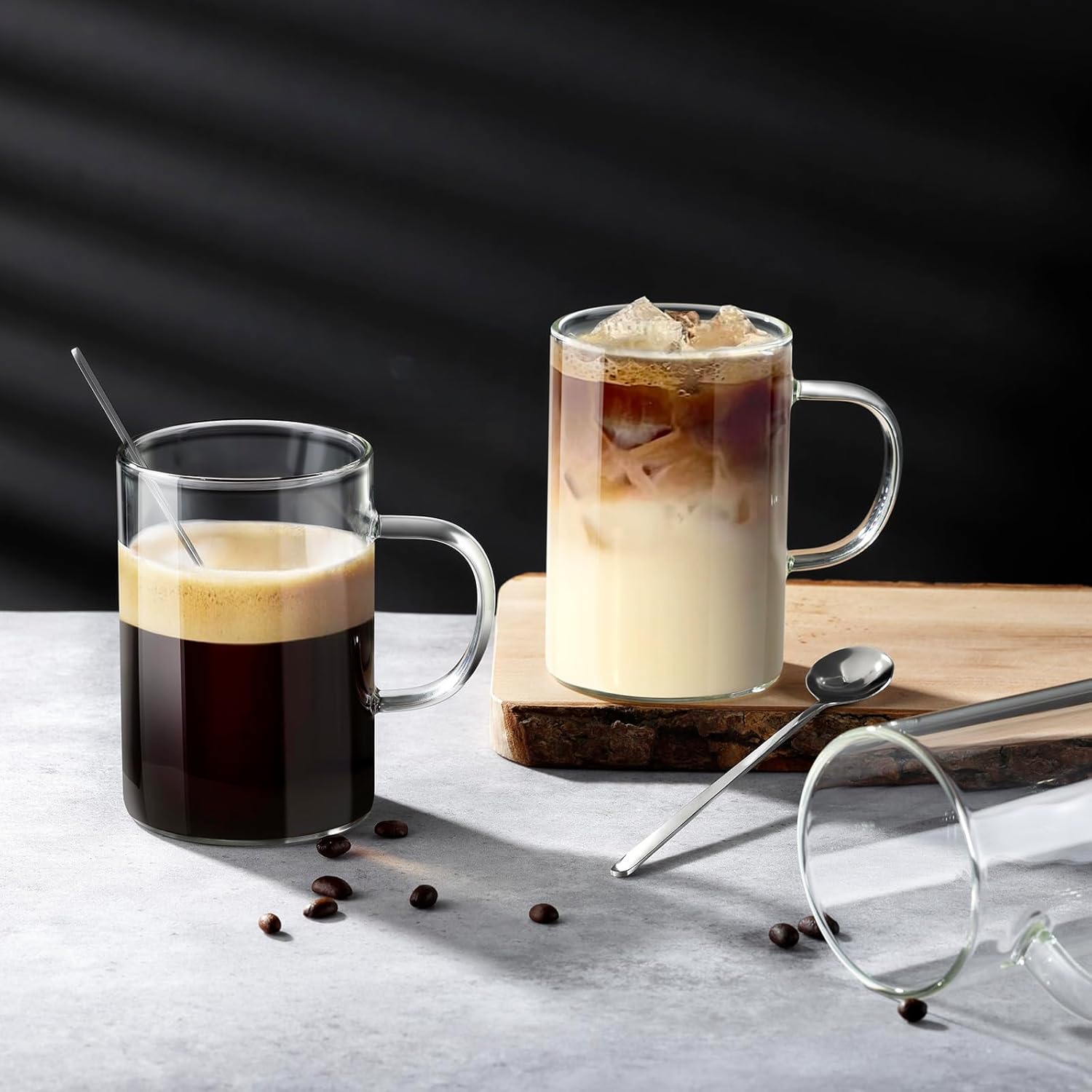 ecooe 16oz Borosilicate Glass Coffee Mugs Set of 4, Large Glass Mug Set with Handles & Spoon, Clear Glasses Coffee Cups for Hot/Cold Tea, Cappuccino, Latte, Juice, Drinking Glasses - Image 5