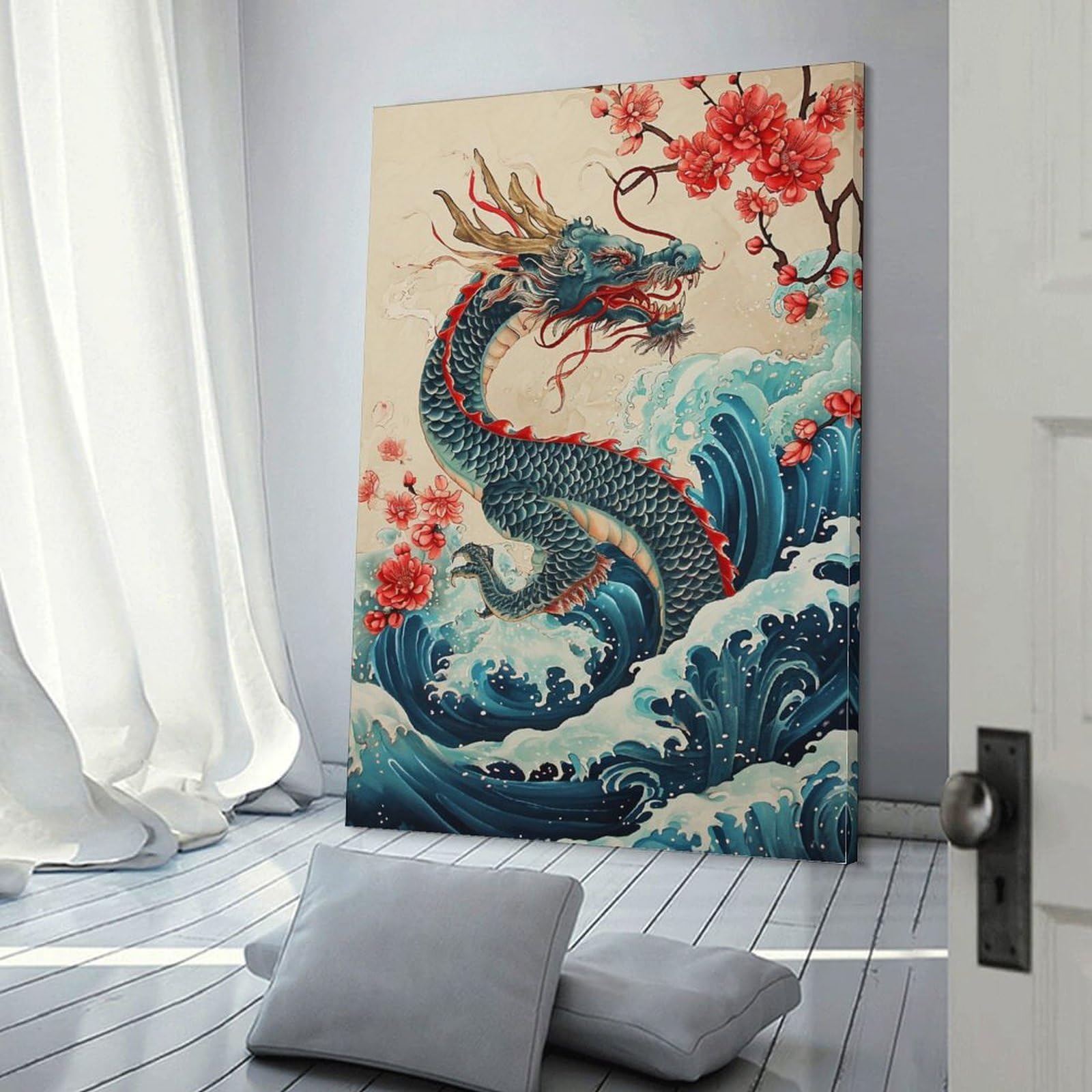 Amazon.co.jp: 絵画 波を起こす龍 アートパネル ポスター ファンタジー