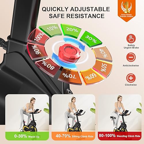 Miniatura 6 de Exercise Bikes for Home,Indoor Cycling Bike with Adjustable Magnetic,Brake Pad Resistance Silent Belt Drive,330lbs Weight Capacity &Upgraded Version
