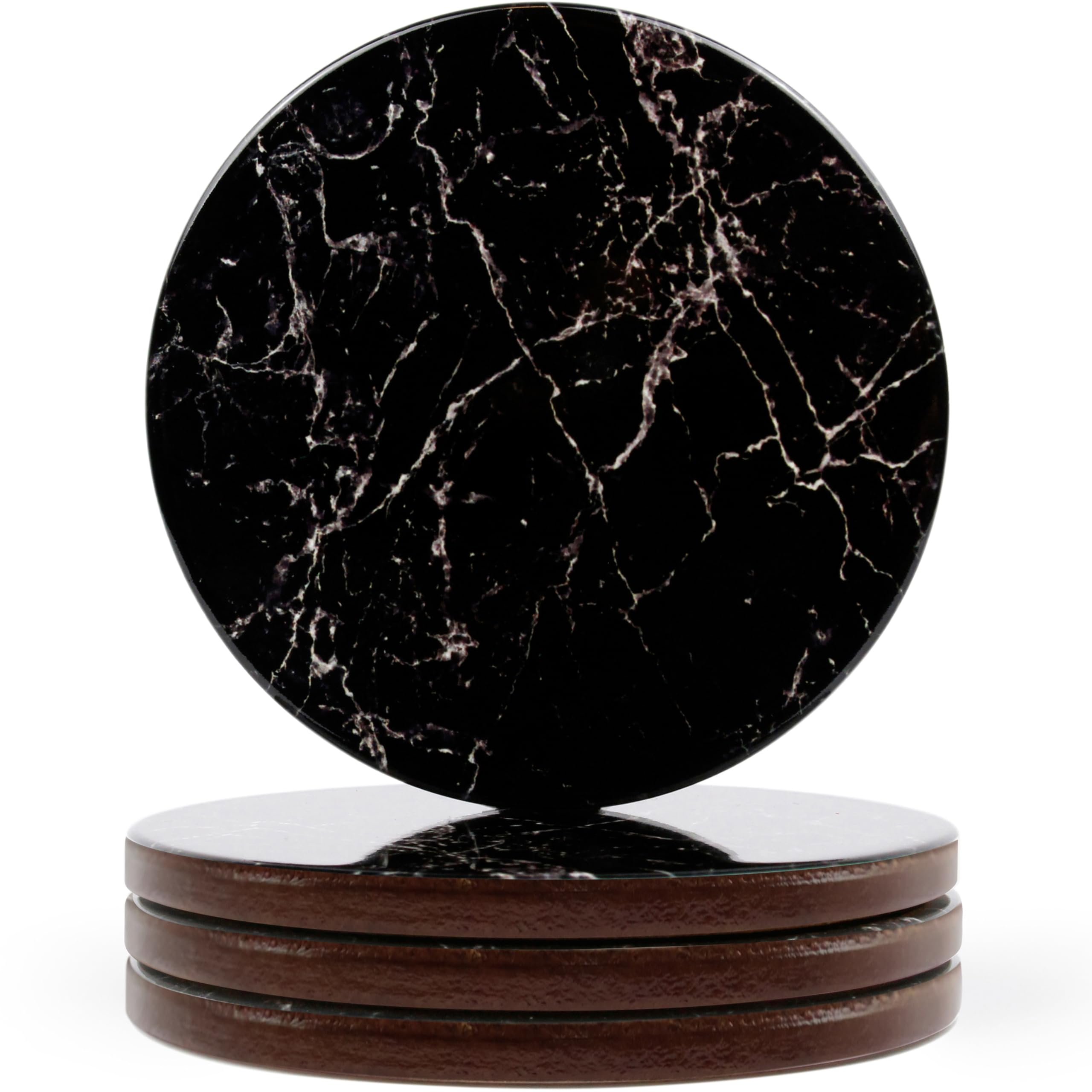 Naivasha Homeware® Marble Print Cork Coasters - Set of 4, Stunning Decorative Coasters in GLOSS Finish, Elegant with Cork Bottom - Black Marble Design