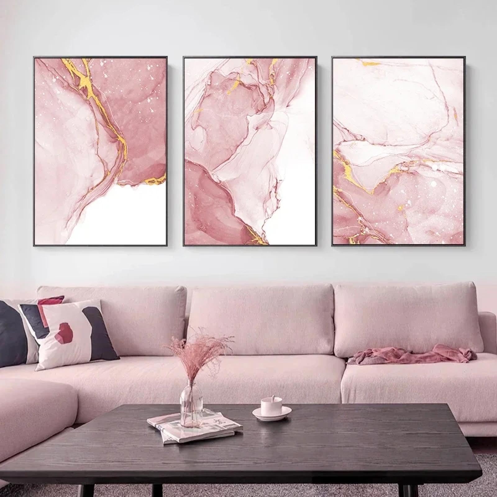 Affiche dorée et impression sur toile rose abstraite haut de gamme - 6