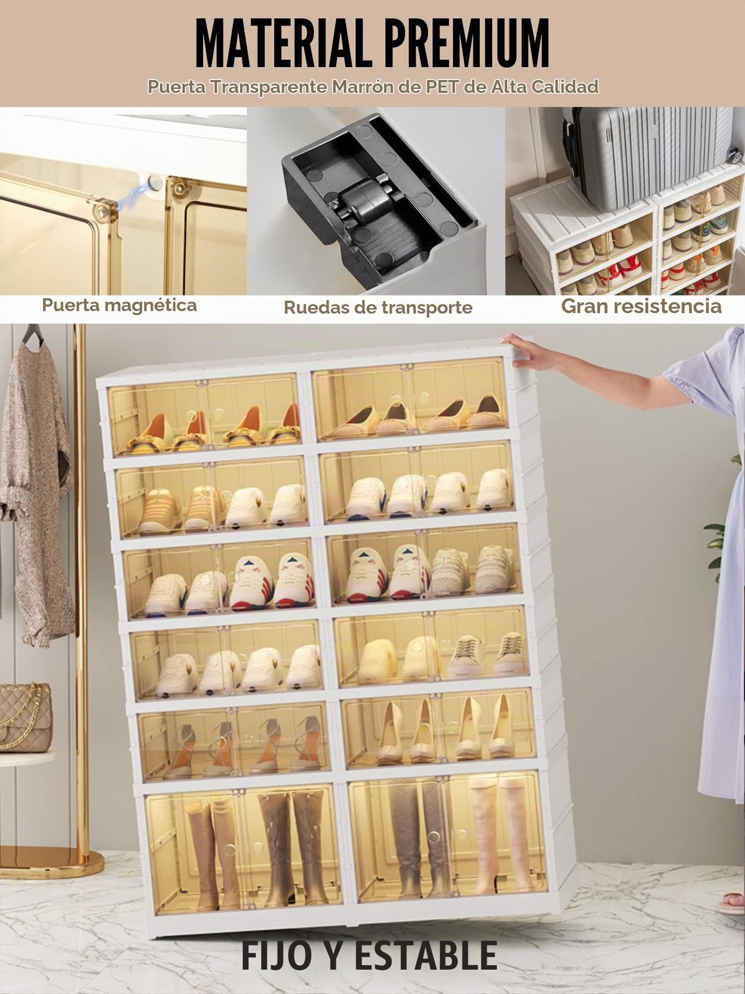 MAGIC SELECT Zapatero Modular Plegable con Puerta Transparente | Armario para Zapatos, Organizador de Calzado, Sin Instalación, Resistente al Polvo, 6 Módulos Dobles-24 Pares