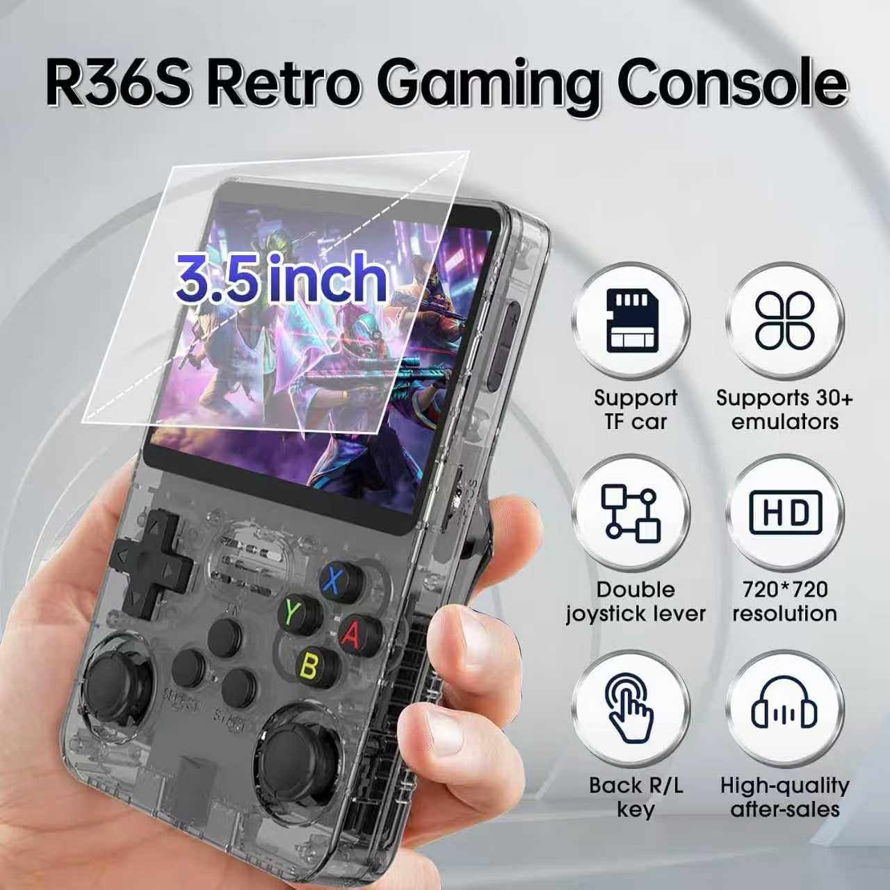 R36S Console Retro, Schermo IPS da 3,5 Pollici, 128GB di Memoria, 40.000 Giochi Preinstallati, Console Portatile per Bambini e Adulti, Supporto Multi-Emulatore, Viola (Nero)