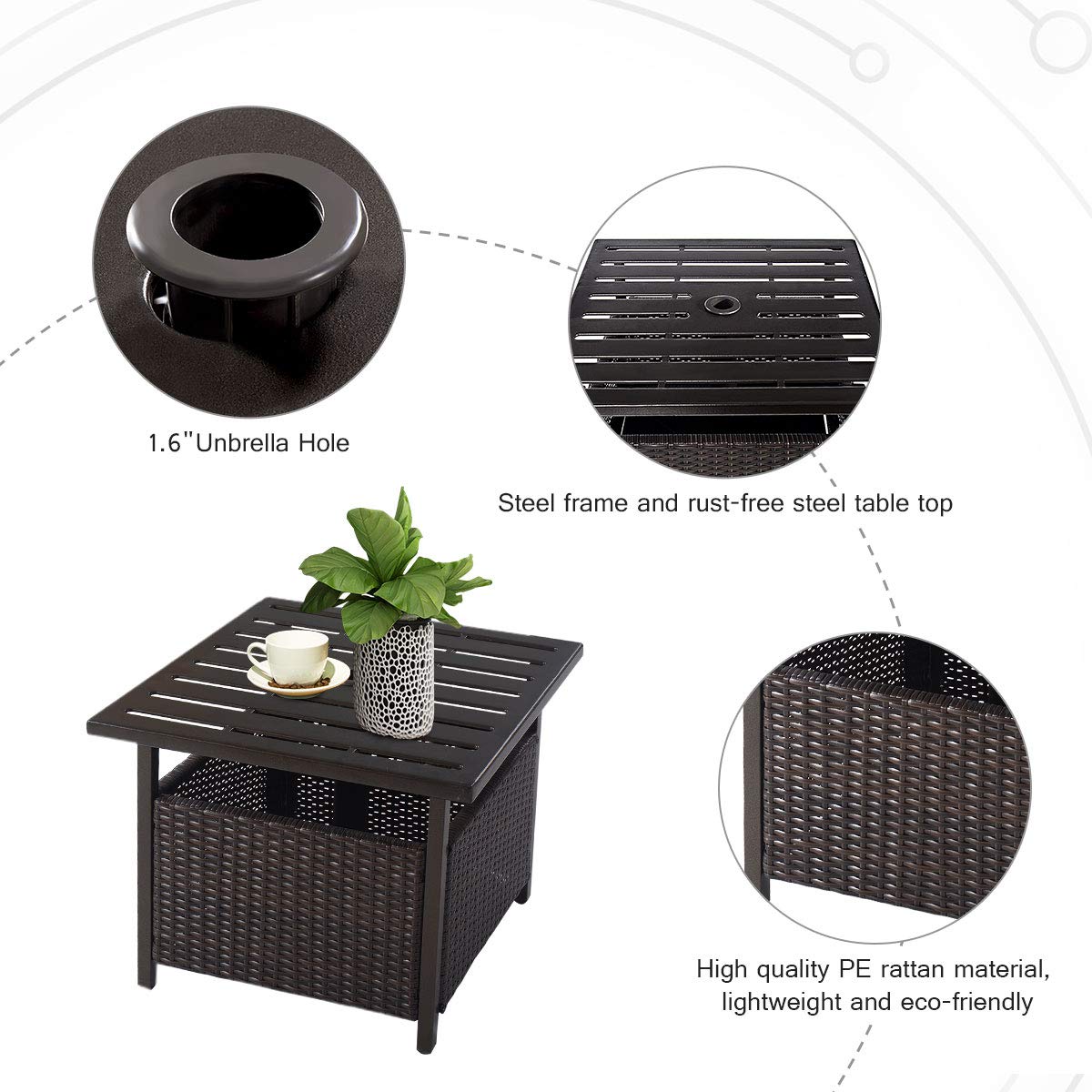 Buy Giantex Outdoor Side Table with Umbrella Hole, Rattan/Wicker Umbrella Stand Table, Steel