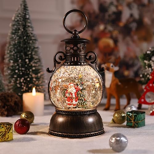 Miniatura 7 de Globo de nieve de Papá Noel de Navidad de 5.1 pulgadas de alto, linterna de nieve musical con luces, funciona con pilas, globo de purpurina de