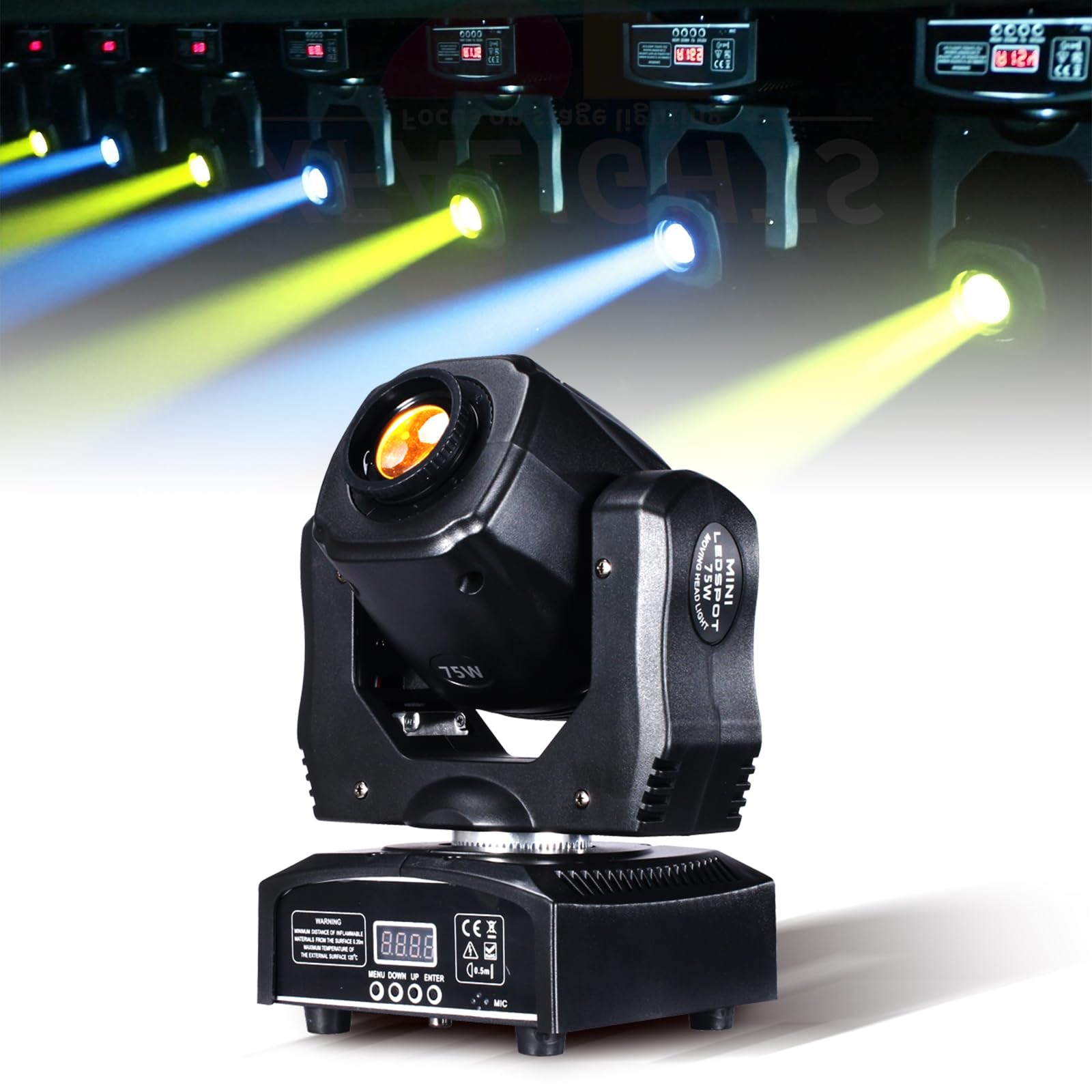 Luci da palcoscenico DMX 512 a testa mobile da 75 W, 8 gobo, 8 colori, con suono attivato, per feste, karaoke, matrimoni, discoteche, eventi, DJ (1 confezione)