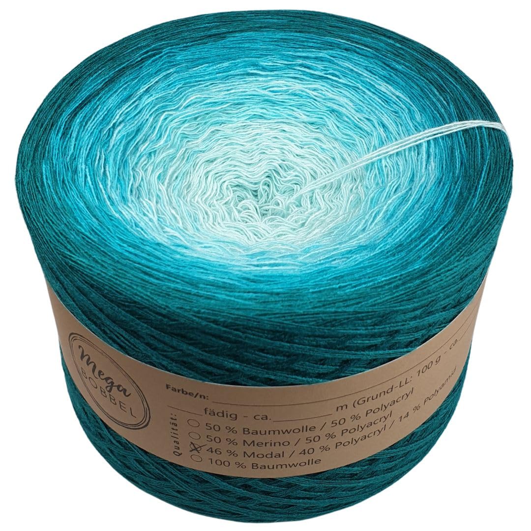 MegaBobbel- MODALmix *Polarmeer*AMD14* (Außenfarbe: Dschungel) Farbverlaufsgarn - Lace Garn Bobbel Wolle zum Häkeln & Stricken (4 fädig, 1700m)
