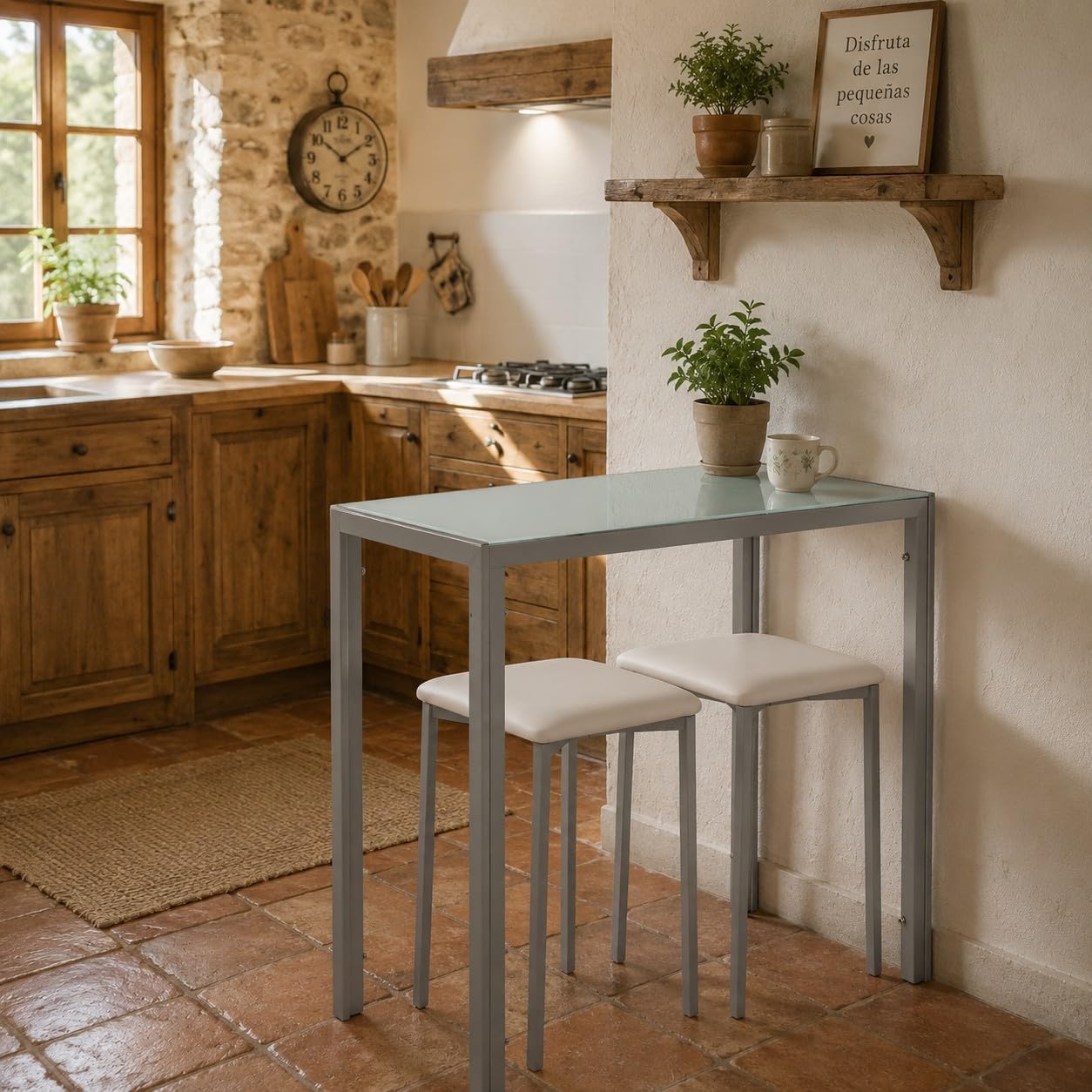 Mesa Cocina Pequeña + 2 Taburetes Bajos