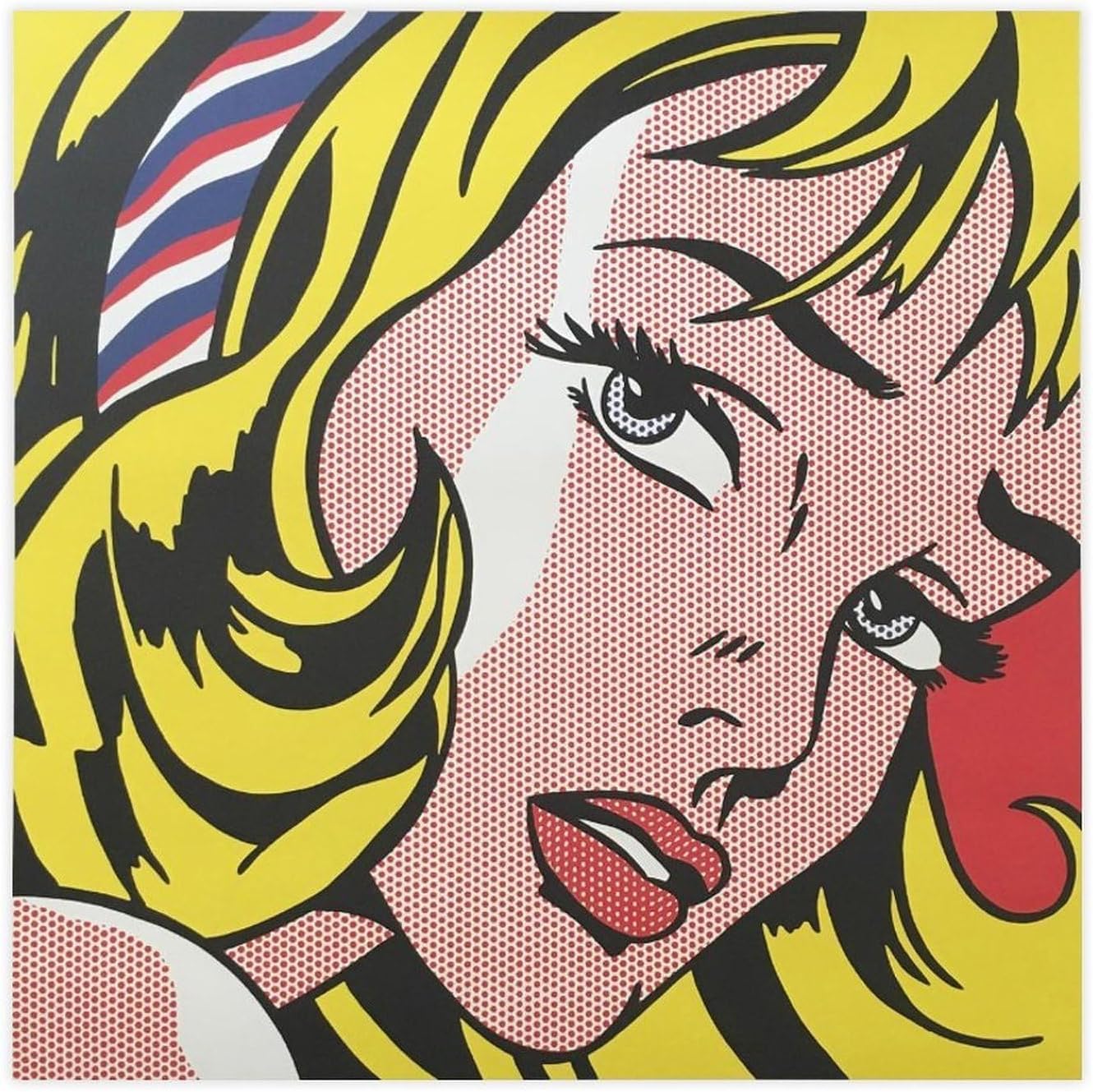 Rikin Liuff Girl with Hair Ribbon by Roy Lichtenstein Canvas Poster Modern Wall Art Painting Roy Lichtenstein Prints for Home Picture Decor 55x55cm Frameless