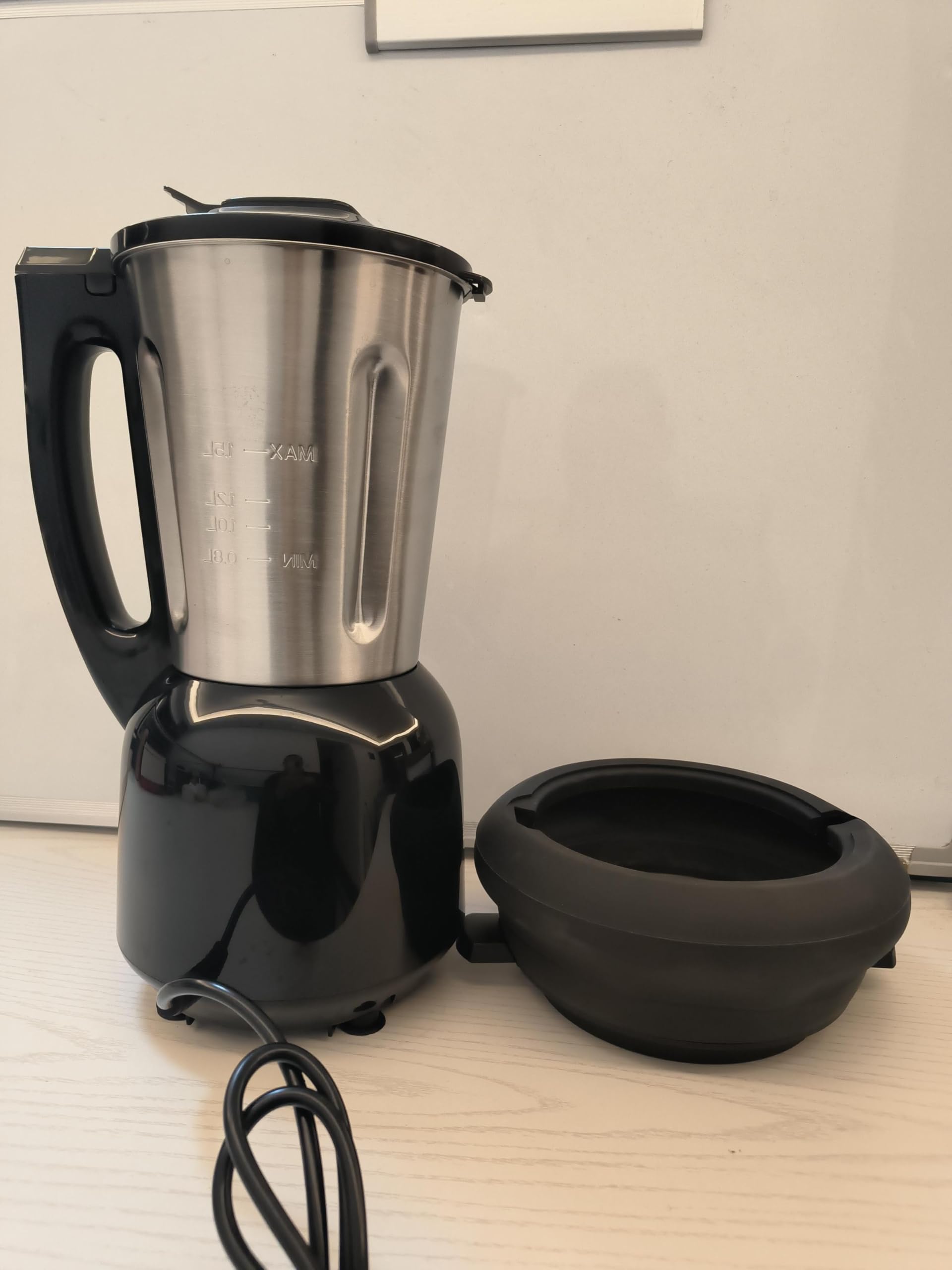 Senya Blender podgrzewany ze stali nierdzewnej Cook & Ice V3 Black, Zupa z aksamitną/mlinowaną zupą, gotowanie na parze, kruszone lody smoothie, 1,5 l, 1400 W, z silikonowym koszem na parze 2L