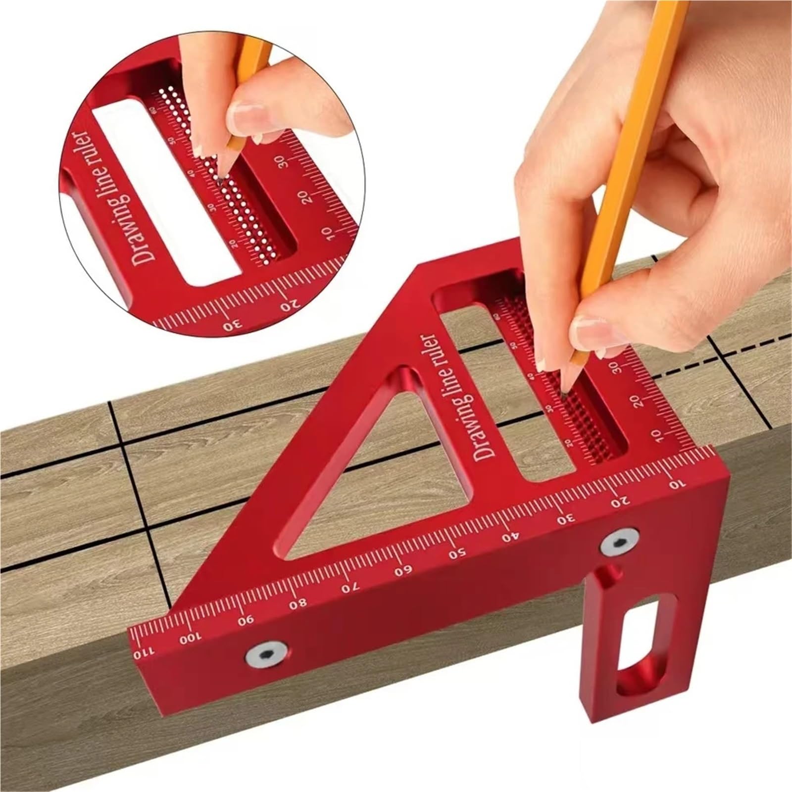 MRKU Goniometro, Squadra da Falegname - Goniometro per Lavorazione del Legno, Righello Triangolare in Alluminio per Angoli 3D 45/90 Gradi