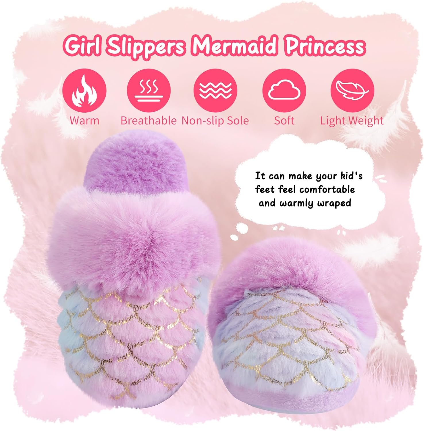 Orthoshoes Girls Sequined Fluffy Slippers, Faux Fur Memory Foam, Non-Slip Indoor House Shoes - Image 5