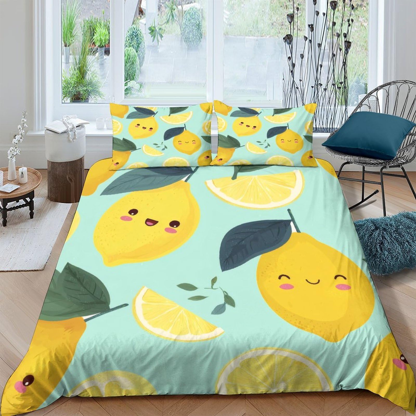Ctjqhvkz Style-9 3D Printed Lemon Cartoon Fitted Sheet Microfiber Soft Breathable Citrus Slice Bed Cover For Bedroom Decor Mattress Protection Single（135X200cm）