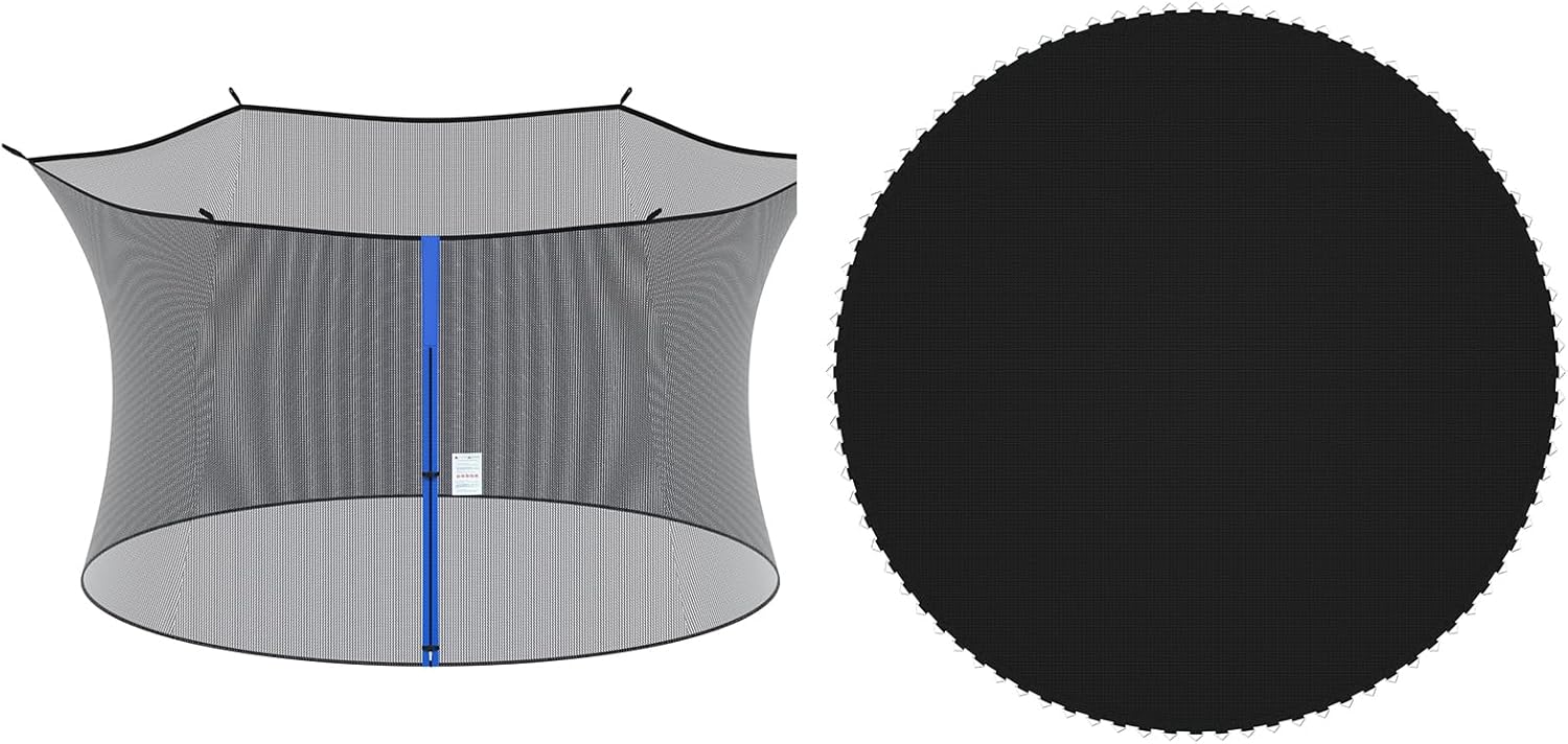 SPORTYOUTH Trampoline Replacement Net and Mat for 12ft 6 Straight Poles Round Frame Trampoline with 72 V-Hooks Using 5.5" Springs