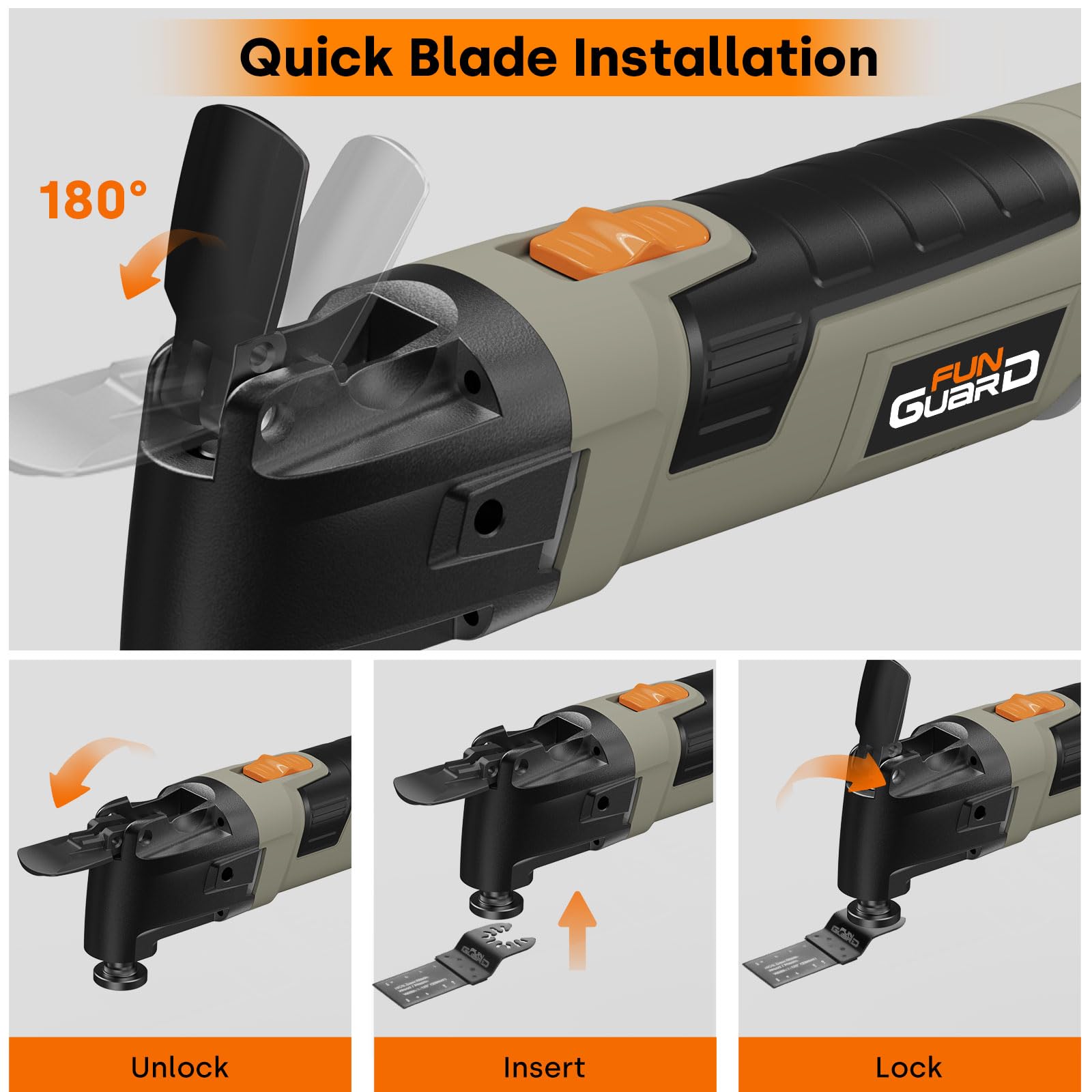Funguard Oscillating Multi Tool 300W, 6 Variable Speeds 22000 OPM Electric Saw with 3.5°Oscillation Angle - Image 3